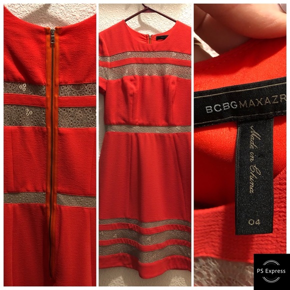 BCBGMaxAzria Dresses & Skirts - BCBG orange dress with lace cut outs, cool details